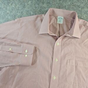 Brooks Brothers 1818 Regent Dress Sz 17.5 - 6/7 Light Red White Stripe Button Up